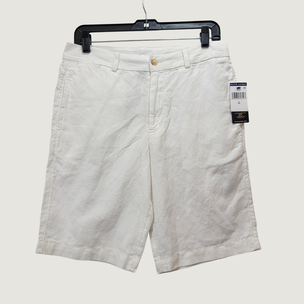 NEW Polo Ralph Lauren Shorts Boys Size 20 White Linen Blend Pony Logo Preppy